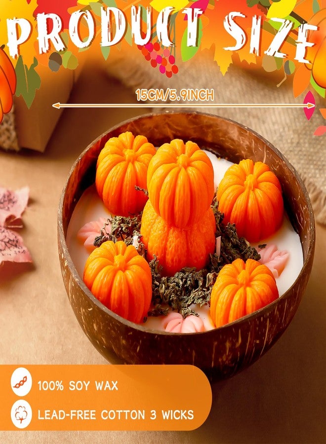 Conelist 2 Pcs Thanksgiving Scented Candle 5.9'' Fall Autumn Pumpkin Candle Decoration Spice Soy Wax Scented Coconut Bowl Tables Decor for Home Bedroom Bathroom Holiday Farmhouse Party Gift - Image 3